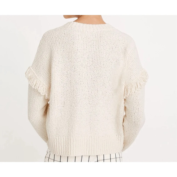 Madewell Montford Fringe‎ Pullover Sweater, Pearl Ivory, Size L, Women’s Cropped - Picture 2 of 11
